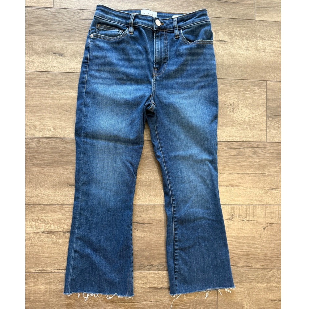 FRAME Le Crop Mini Boot Jeans Blue High Rise Raw Hem Size 27